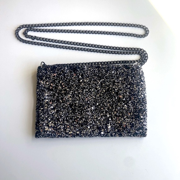 J. Crew ๐ค Sequin Crossbody Black Silver - Picture 1 of 8